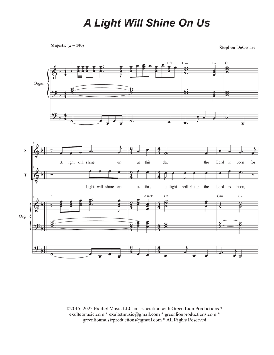 A Light Will Shine On Us (2-part choir - Soprano and Tenor) 2-Part scores gallery preview page 1