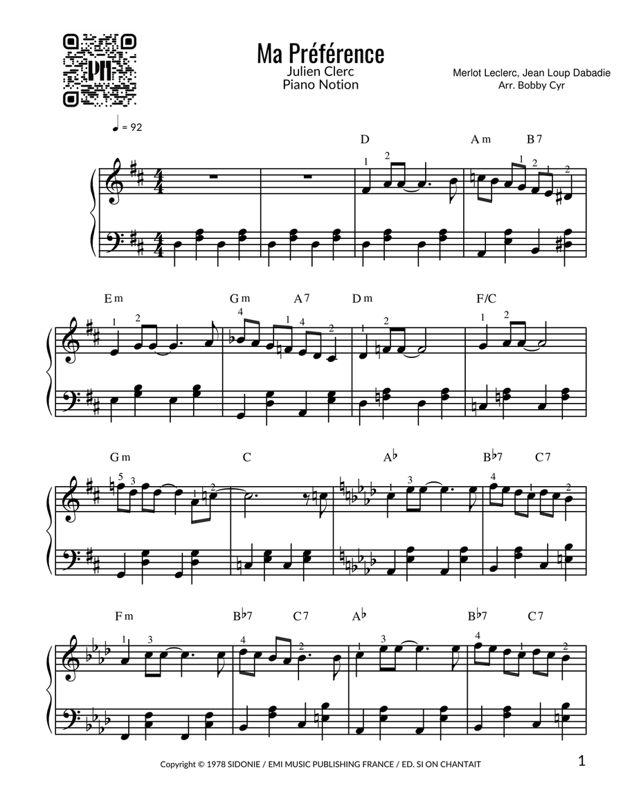 Ma Preference Ma Preference Easy Piano scores gallery preview page 1