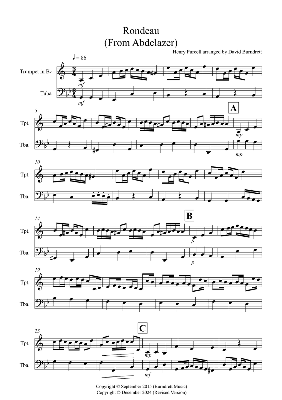 Rondeau (from Abdelazer) for Trumpet and Tuba Duet Brass Duet scores gallery preview page 1