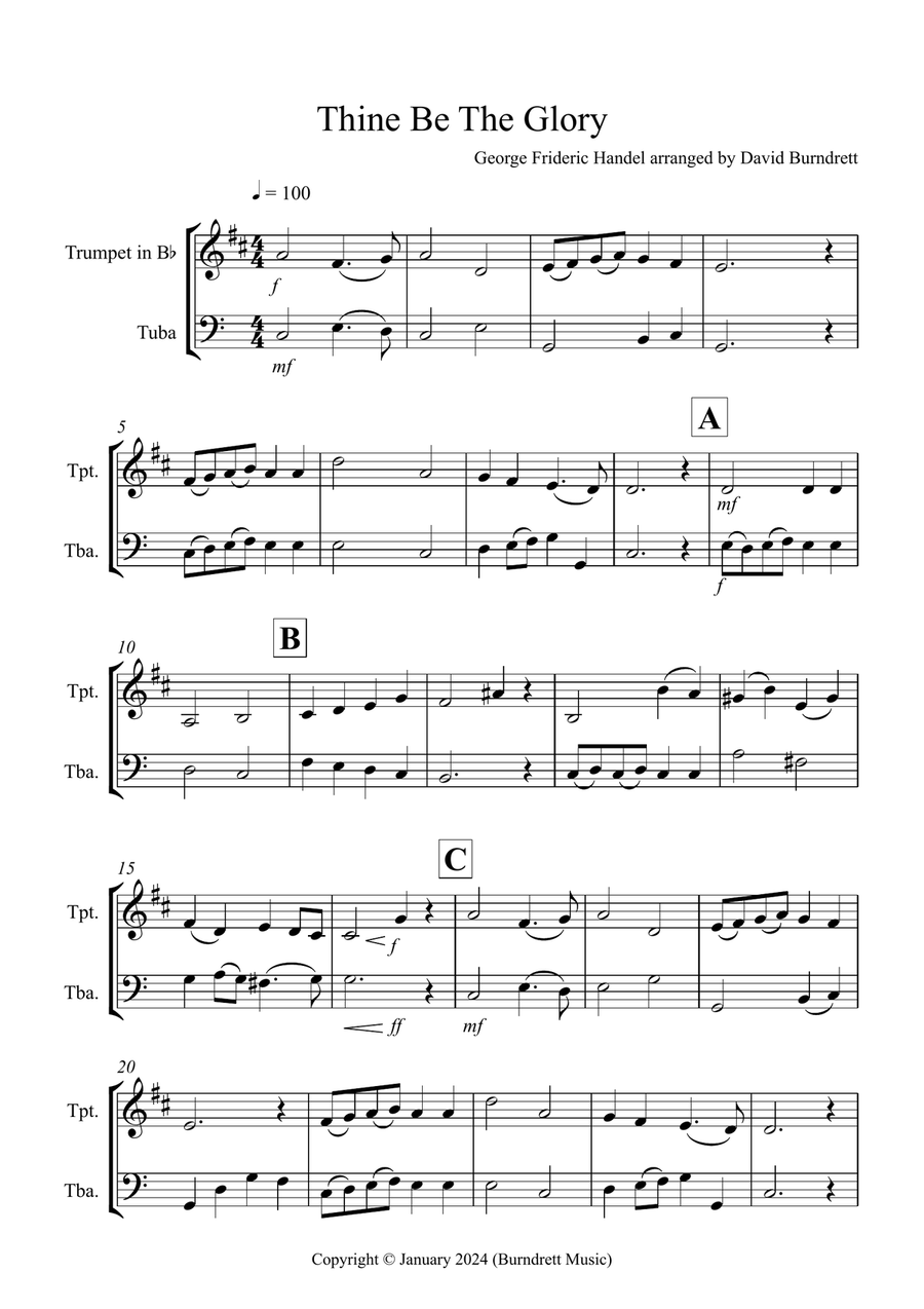 Thine Be The Glory for Trumpet and Tuba Duet Brass Duet scores gallery preview page 1