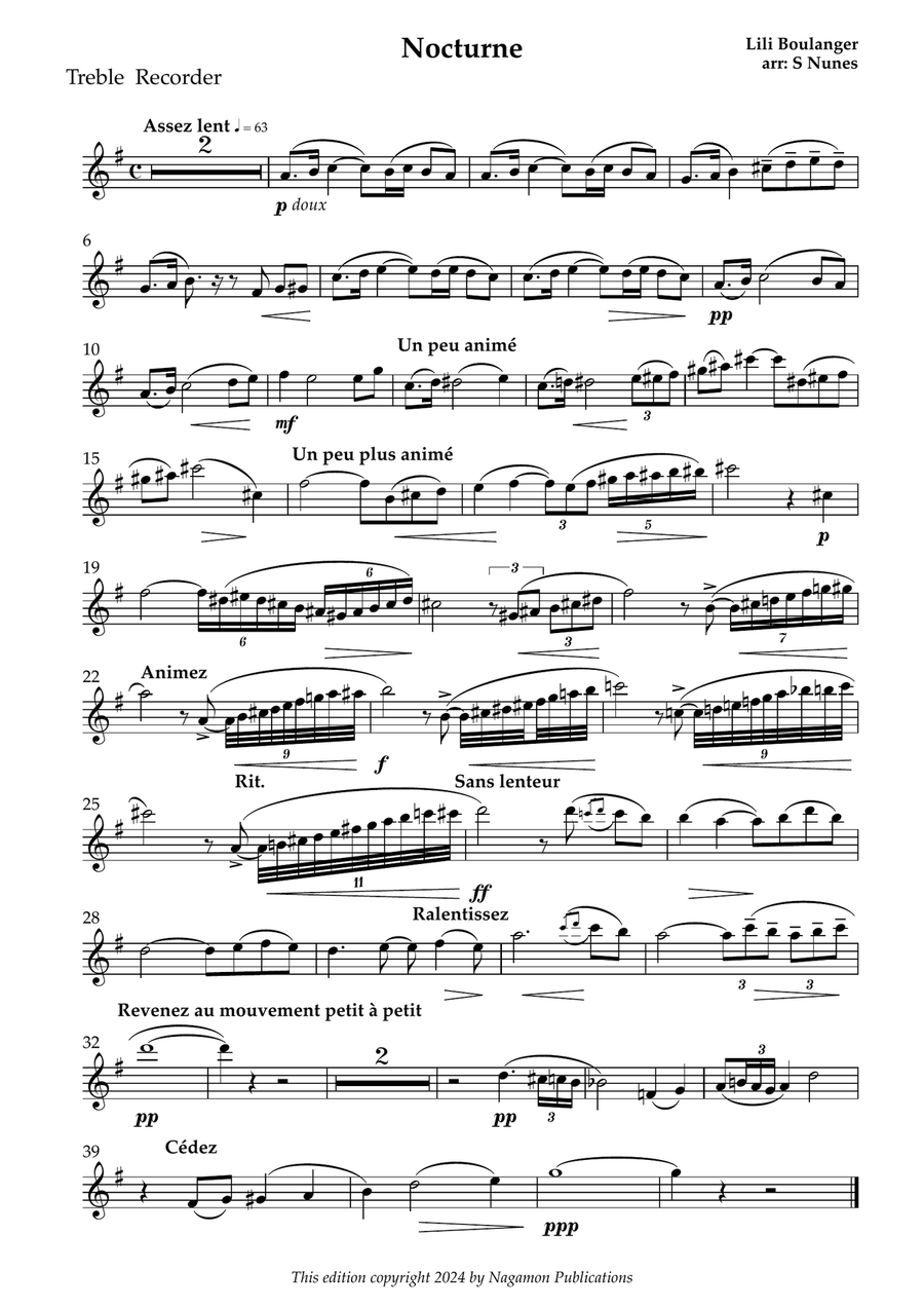 Nocturne Nocturne Alto Recorder scores gallery preview page 1