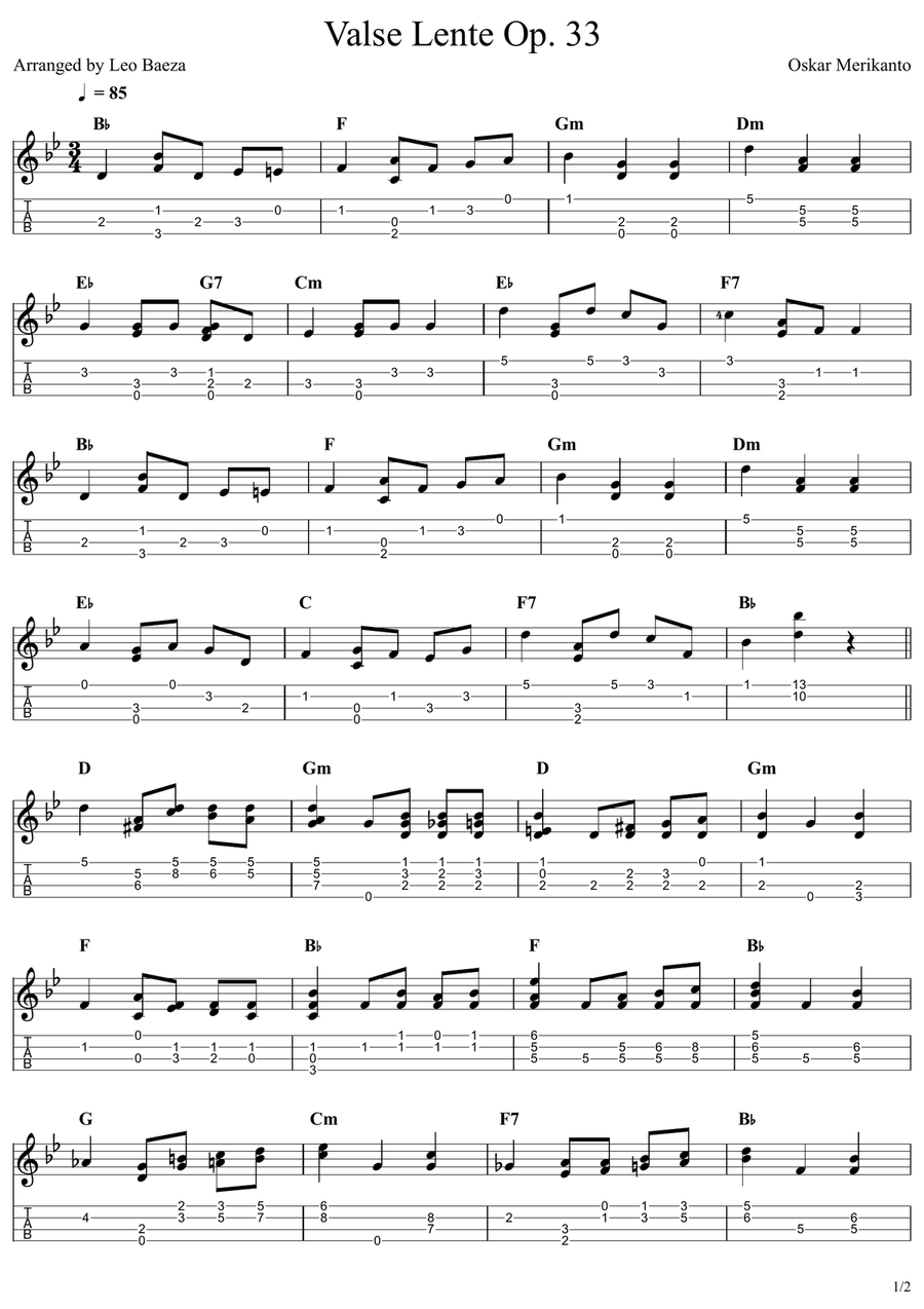 Valse Lente Op. 33 Valse Lente Op. 33 Ukulele scores gallery preview page 1