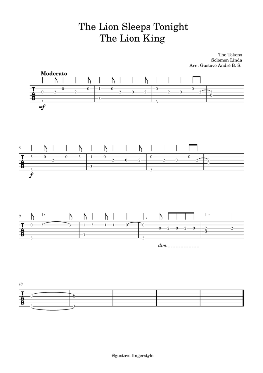The Lion Sleeps Tonight The Lion Sleeps Tonight Electric Guitar scores gallery preview page 1