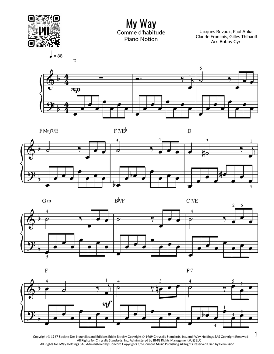 My Way My Way Easy Piano scores gallery preview page 1