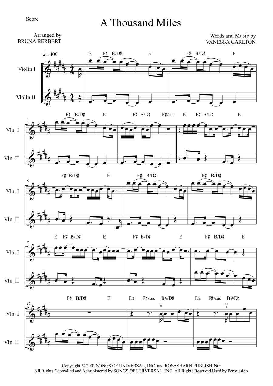 A Thousand Miles A Thousand Miles String Duet scores gallery preview page 1