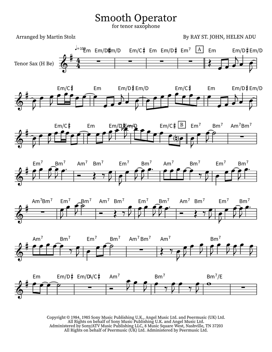 Smooth Operator Smooth Operator Tenor Saxophone scores gallery preview page 1