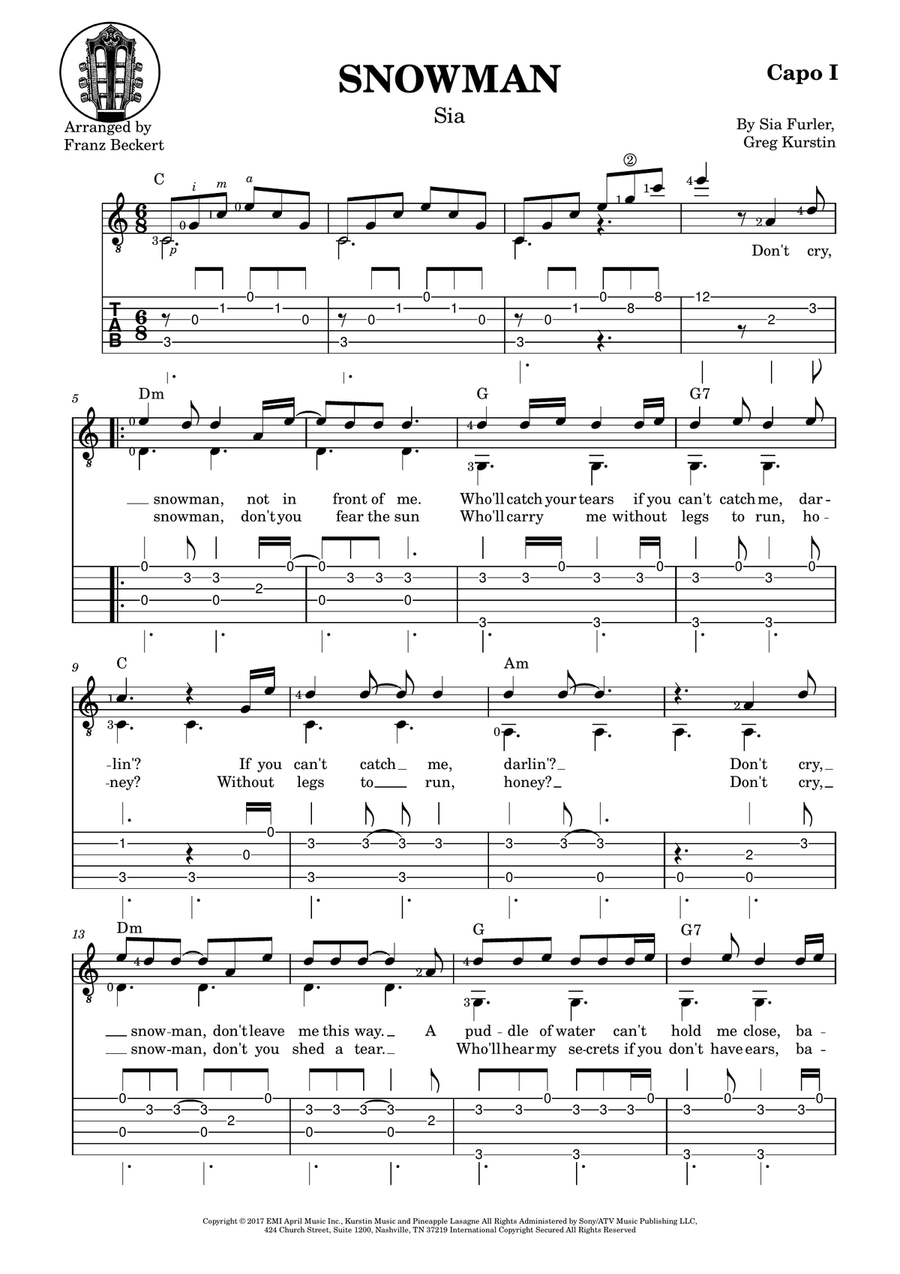 Snowman Snowman Acoustic Guitar scores gallery preview page 1