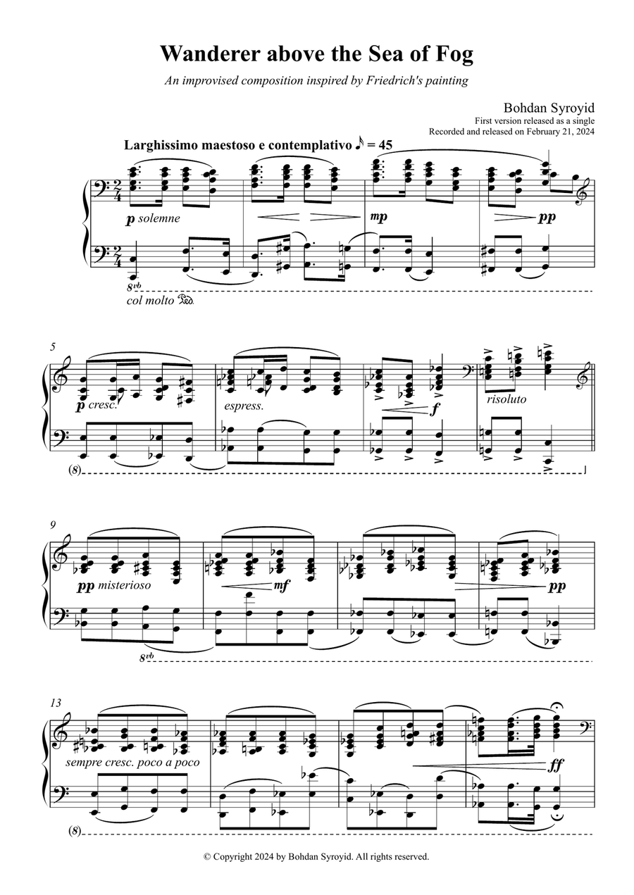 Wanderer above the Sea of Fog Piano Solo scores gallery preview page 1