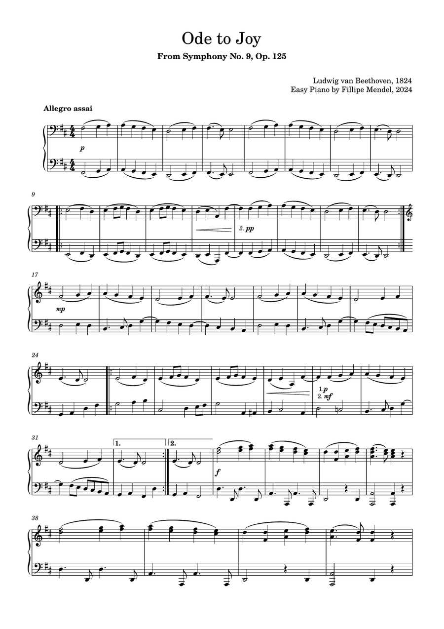 Beethoven - Ode to Joy from Symphony No. 9 (easy piano) Easy Piano scores gallery preview page 1