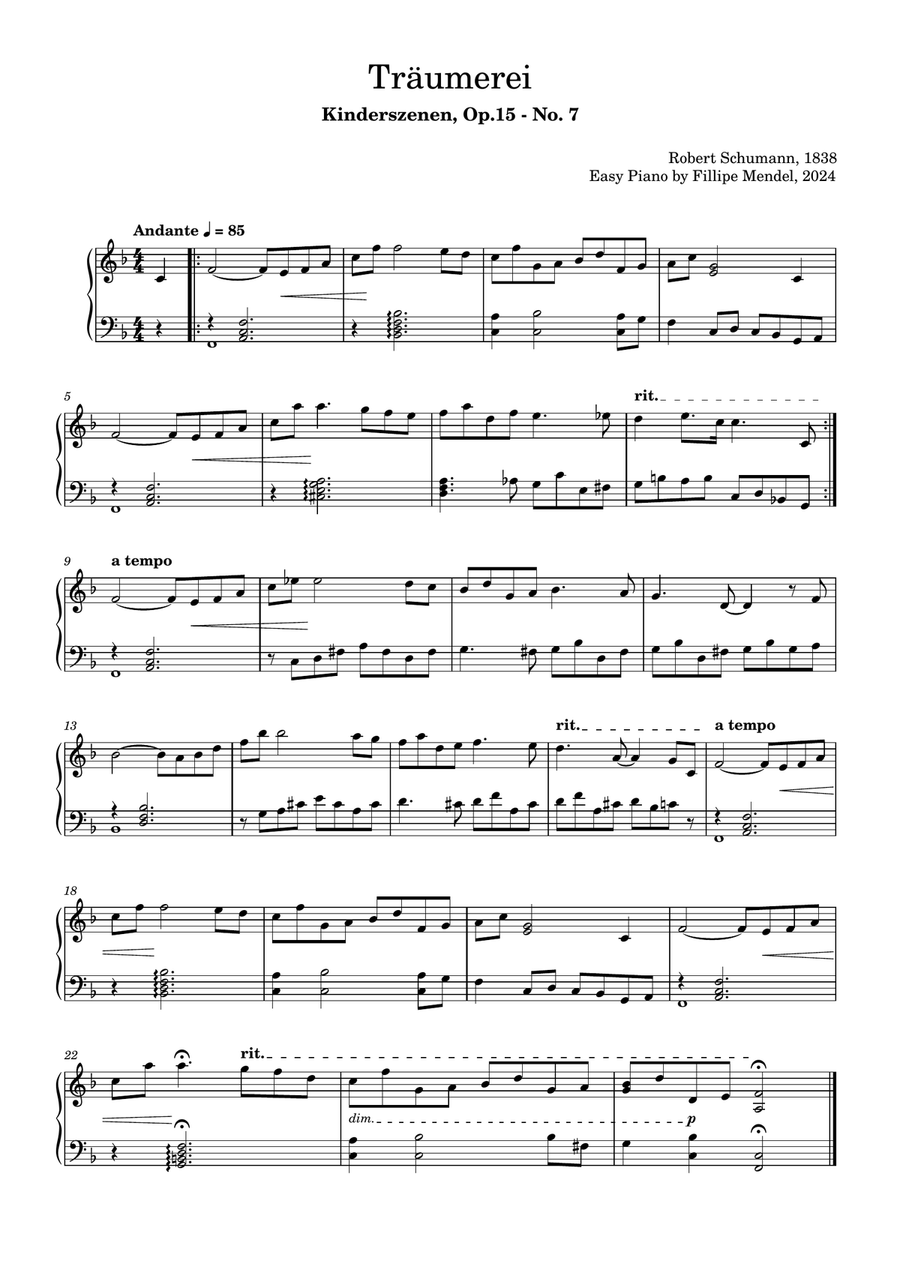 Schumann - Träumerei from Kinderszenen, Op.15 - No. 7 Easy Piano scores gallery preview page 1