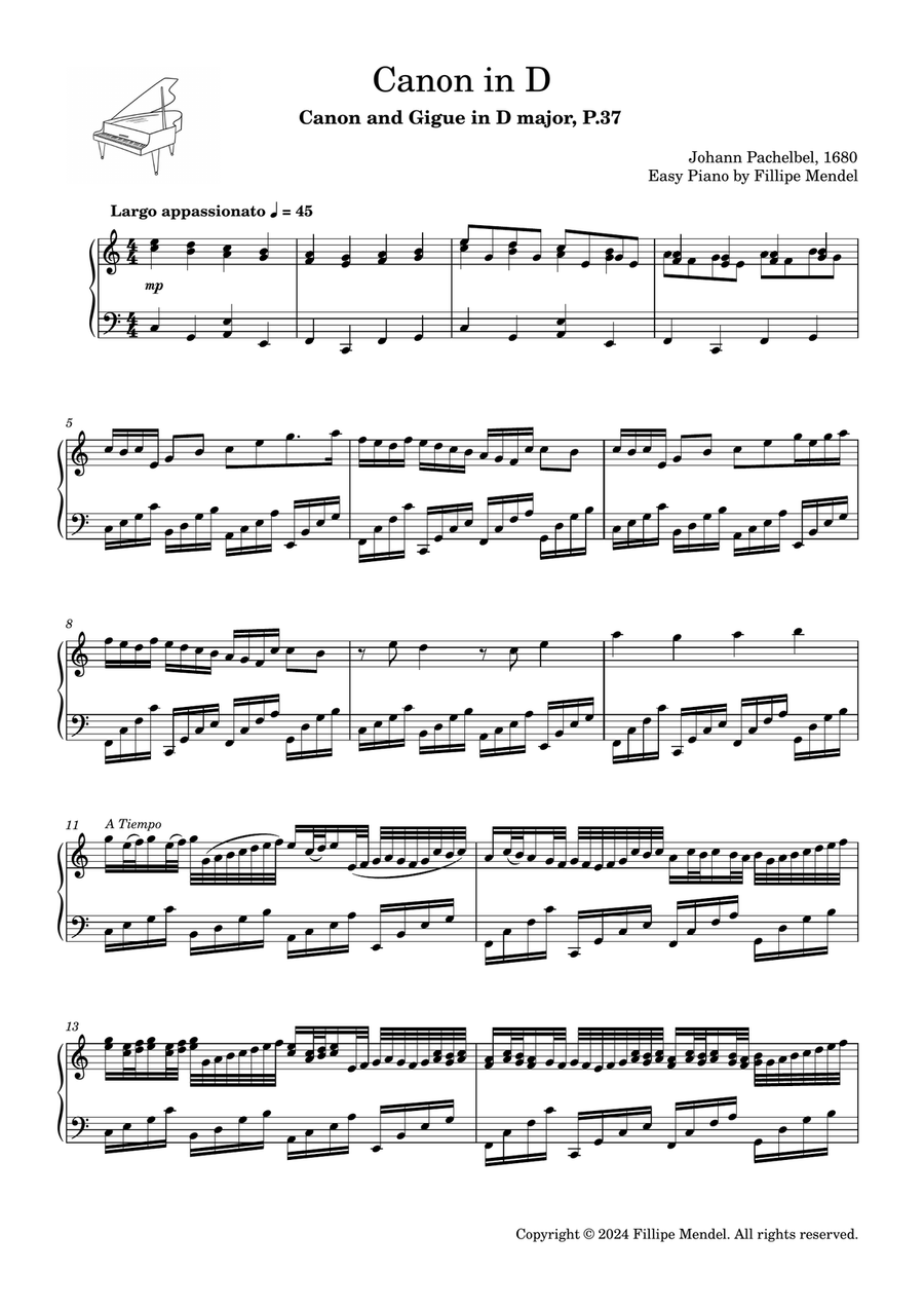 Pachelbel - Canon in D from Canon and Gigue in D major, P.37 Easy Piano scores gallery preview page 1