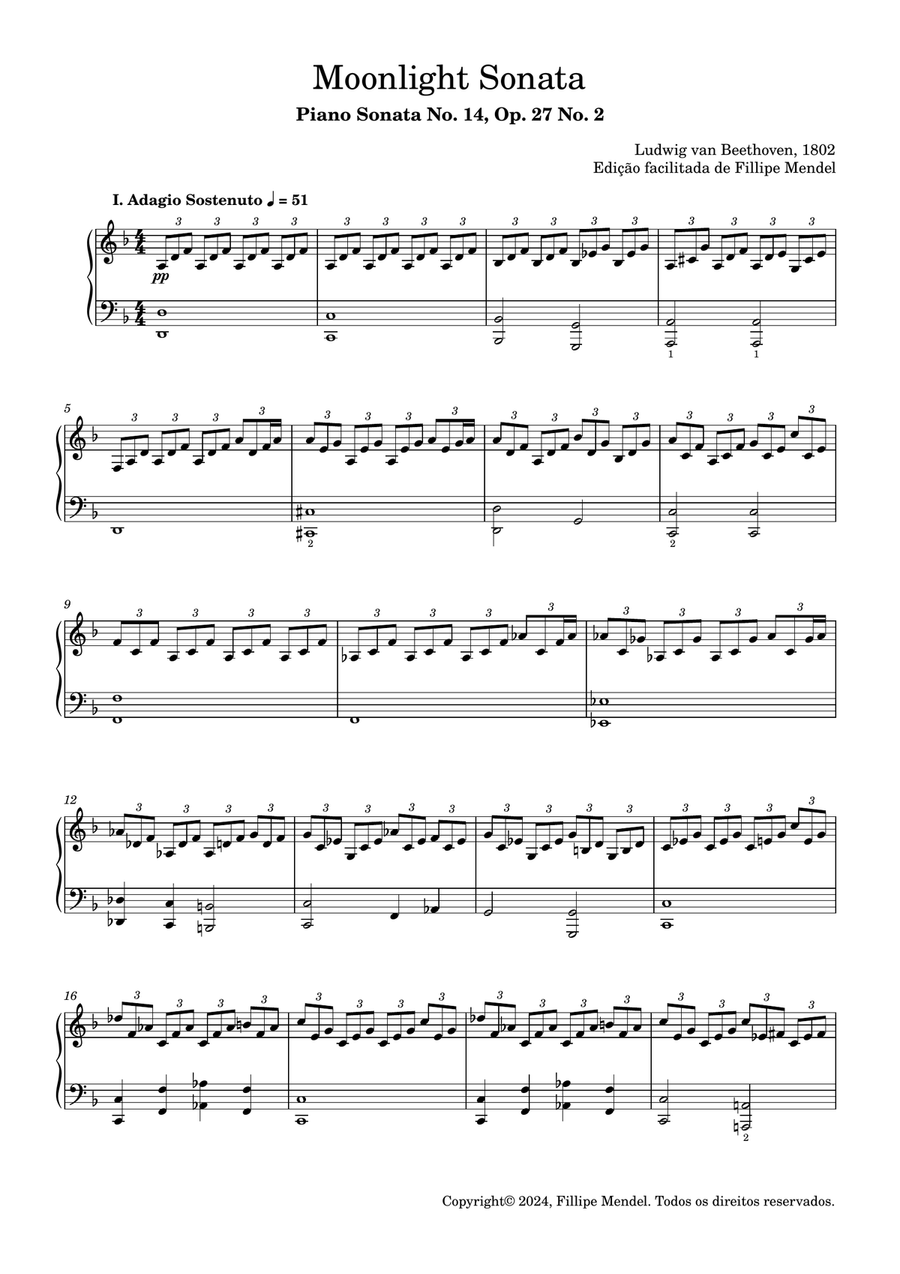 Beethoven - Moonlight Sonata Piano Sonata No. 14, Op. 27 No. 2 - Mvt I (easy piano) Easy Piano scores gallery preview page 1