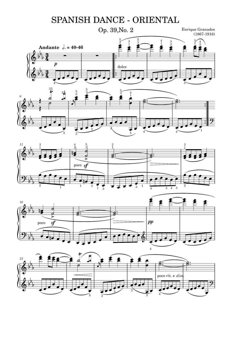 Op. 39,No.2(SPANISH DANCE - ORIENTAL) - Enrique Granados Piano Solo scores gallery preview page 1