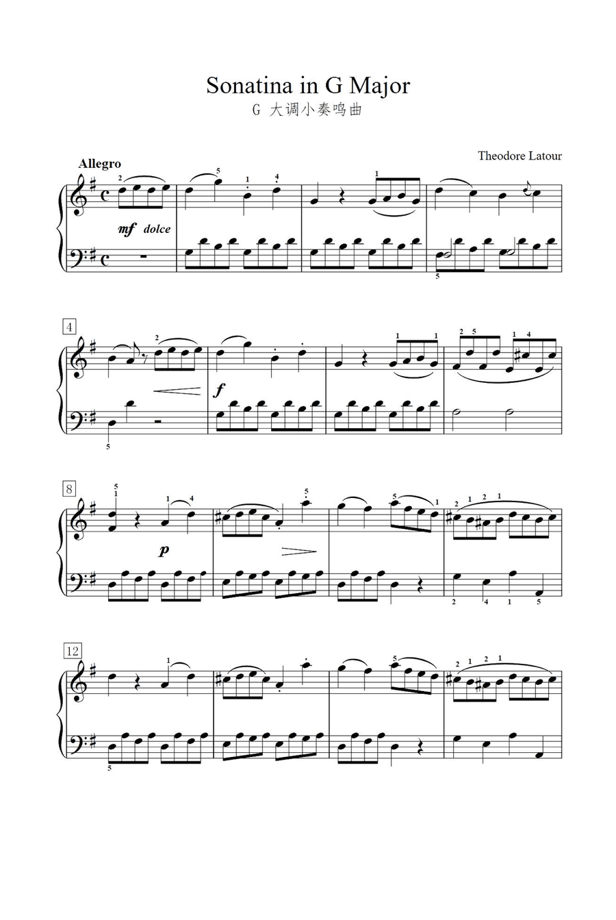 Sonatina in G Major - Theodore Latour Piano Solo scores gallery preview page 1