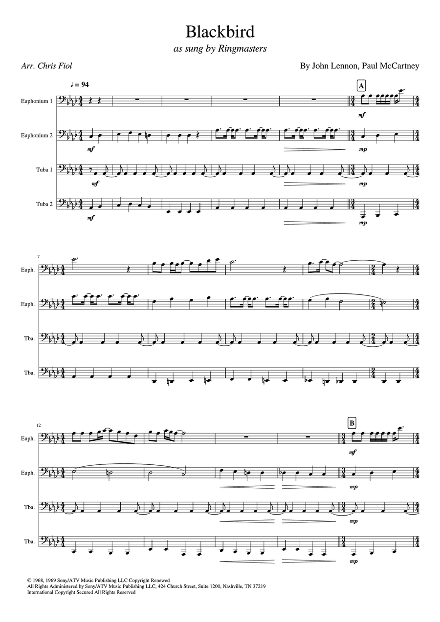 Blackbird Blackbird Brass Quartet scores gallery preview page 1