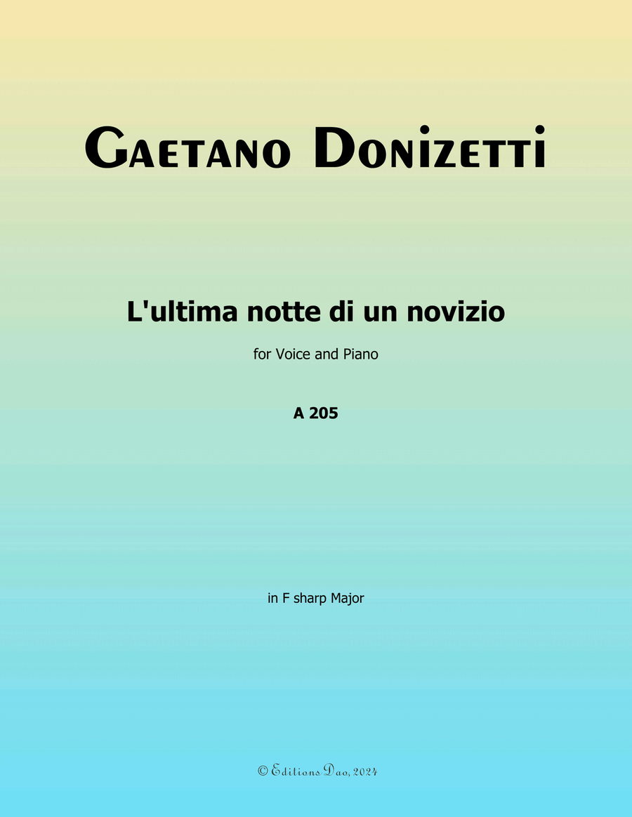 L'ultima notte di un novizio, by Donizetti, A 205, in F sharp Major Piano, Vocal scores gallery preview page 1