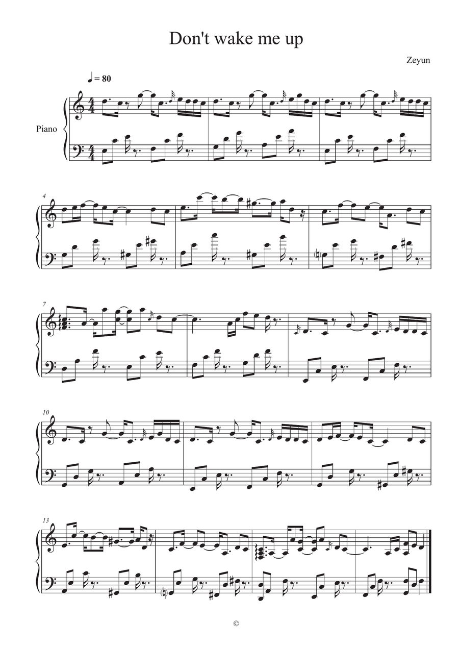 Don't wake me up Don't wake me up Easy Piano scores gallery preview page 1