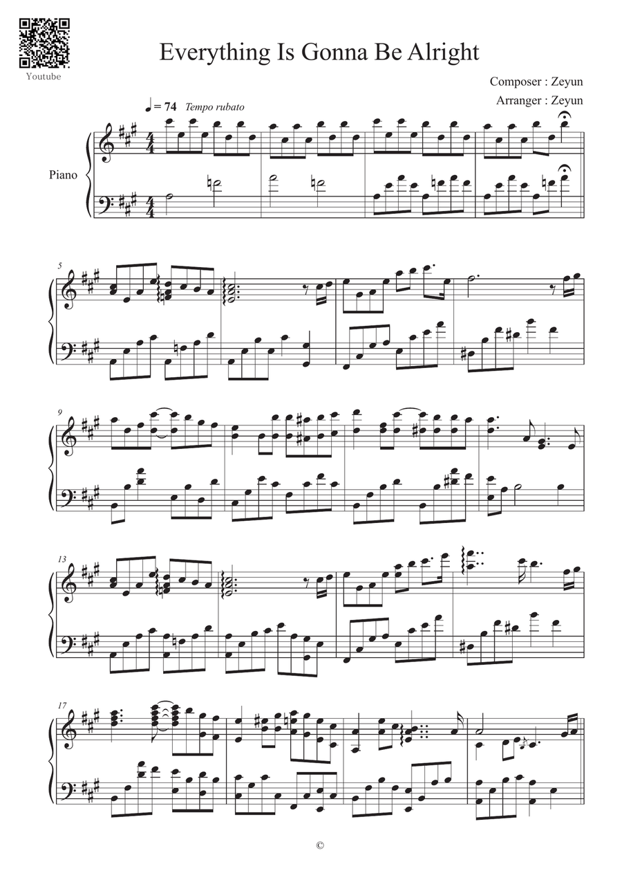 Everything Is Gonna Be Alright Piano Solo scores gallery preview page 1