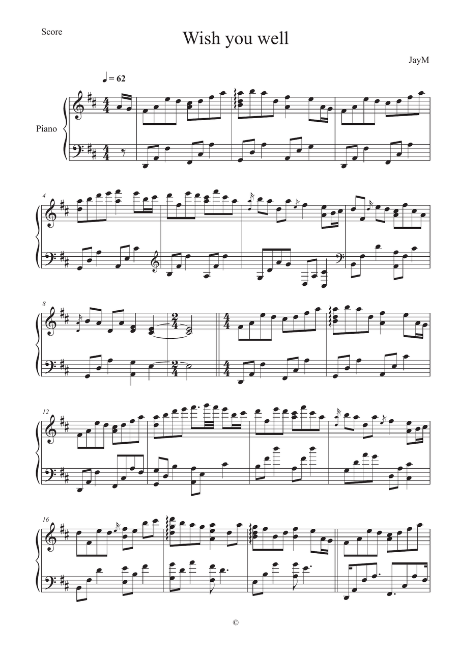 Wish you well Wish you well Piano Solo scores gallery preview page 1