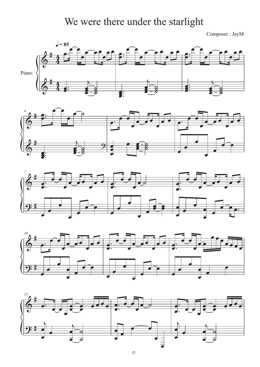 We were there under the starlight Piano Solo scores gallery preview page 1