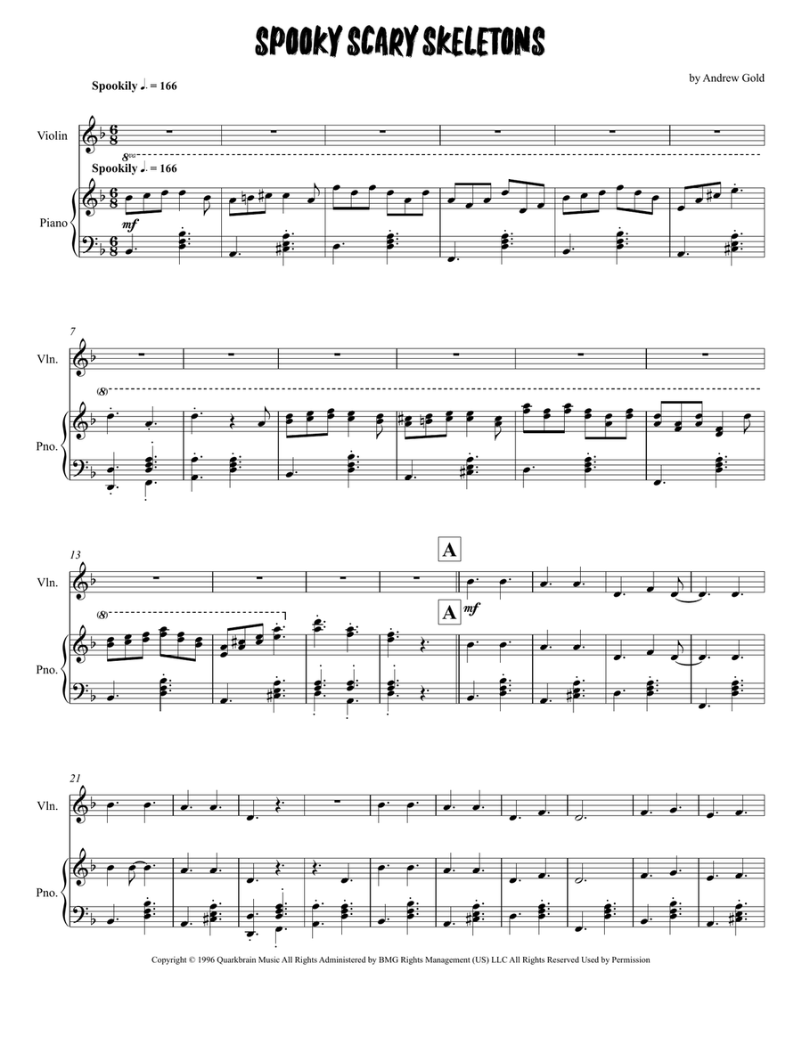 Spooky Scary Skeletons Spooky Scary Skeletons Violin Solo scores gallery preview page 1