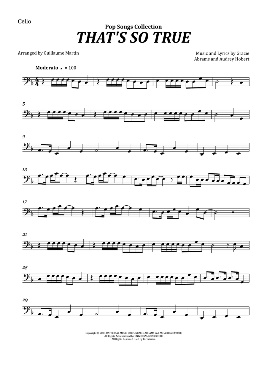 That's So True That's So True Cello Solo scores gallery preview page 1