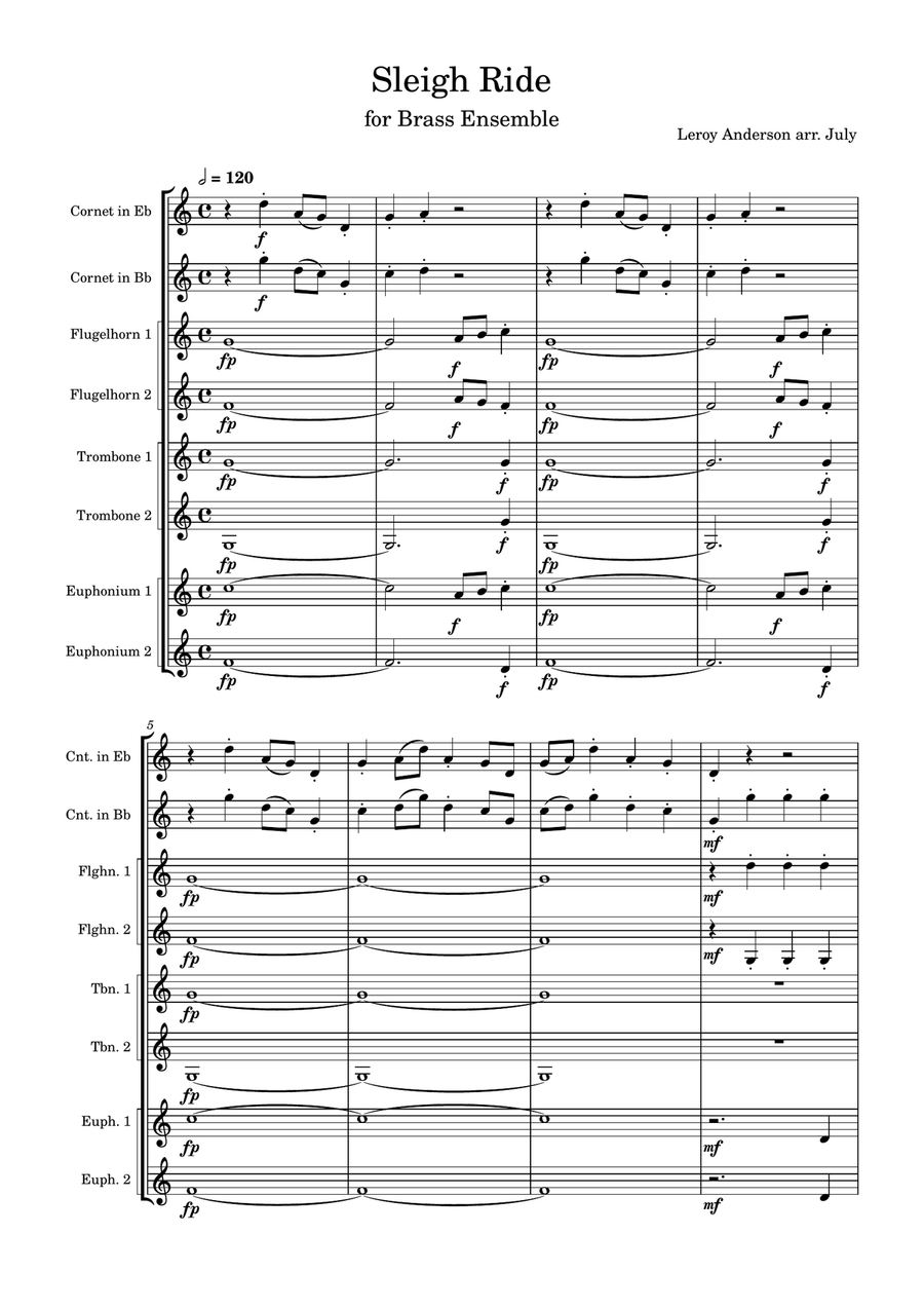 Sleigh Ride Sleigh Ride Brass Ensemble scores gallery preview page 1