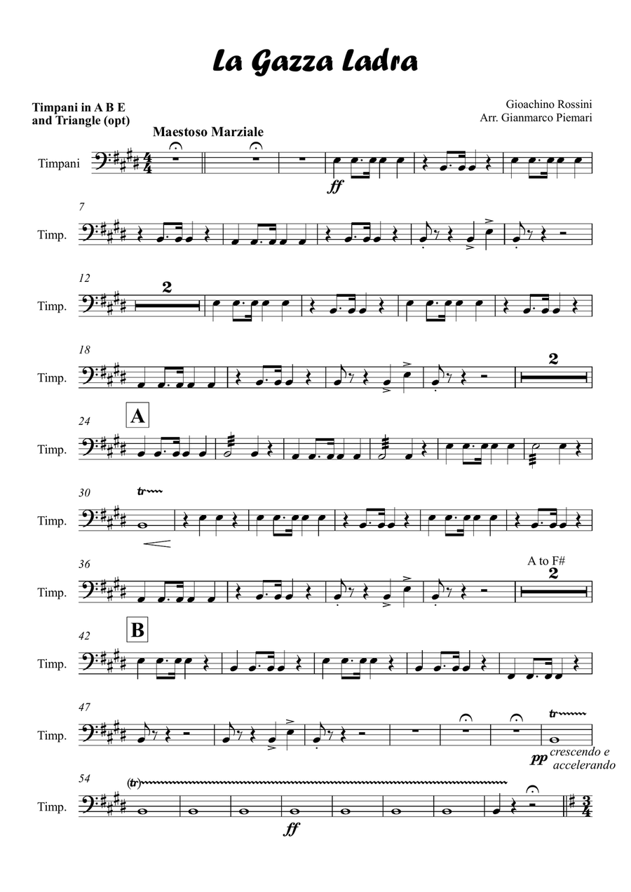 La Gazza Ladra (The Thieving Magpie) for three timpani and triangle Percussion scores gallery preview page 1
