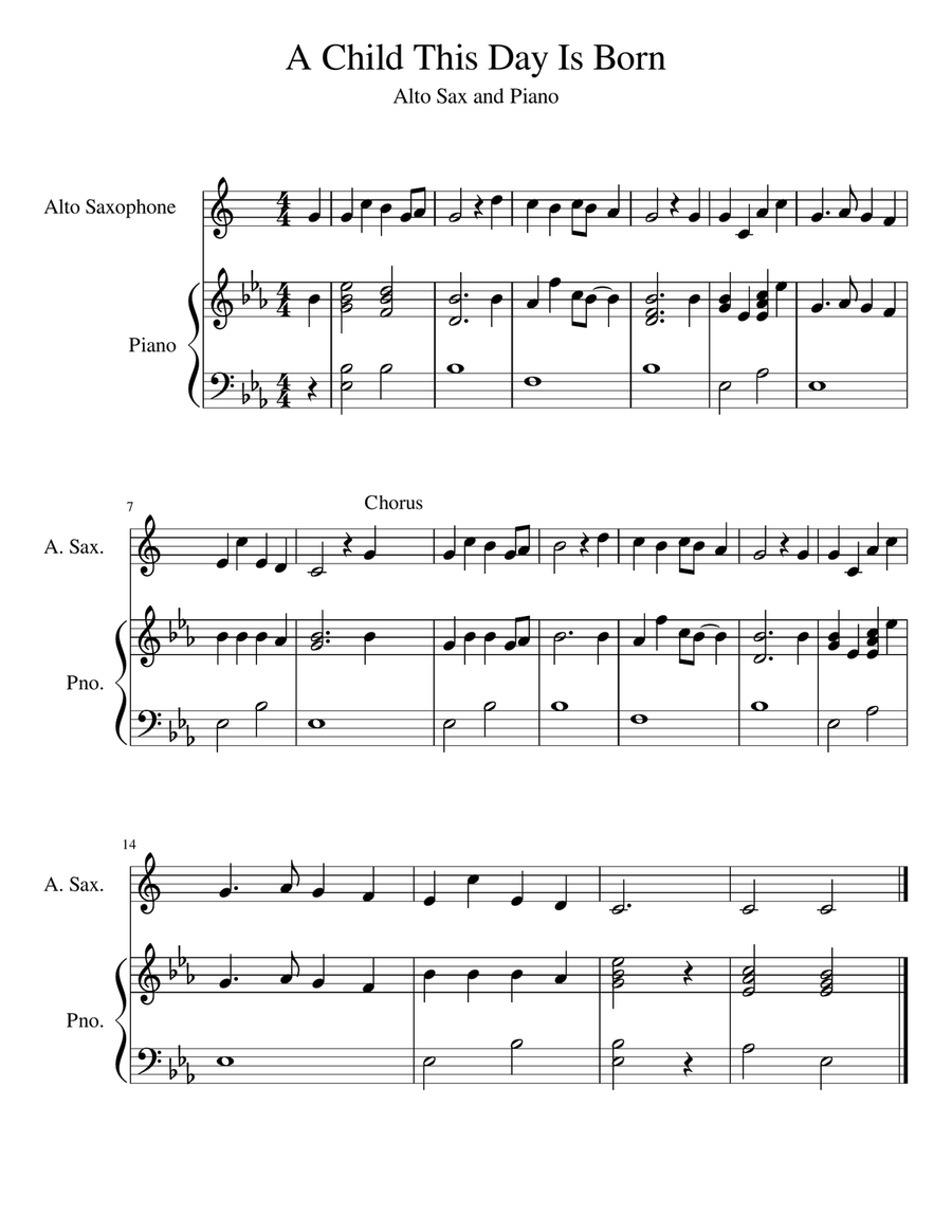 A Child This Day Is Born (Alto Sax and Piano) Alto Saxophone scores gallery preview page 1
