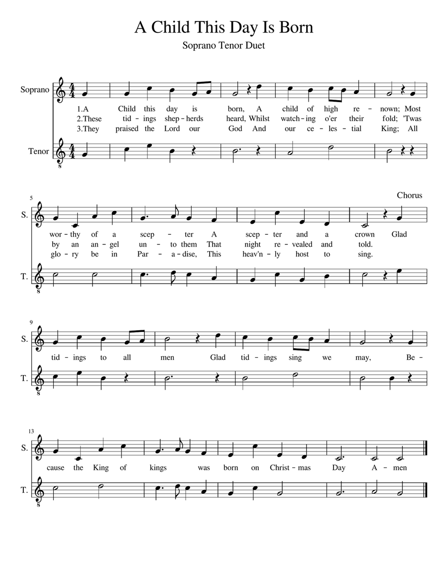 A Child This Day Is Born (Duet Soprano Tenor) 2-Part scores gallery preview page 1