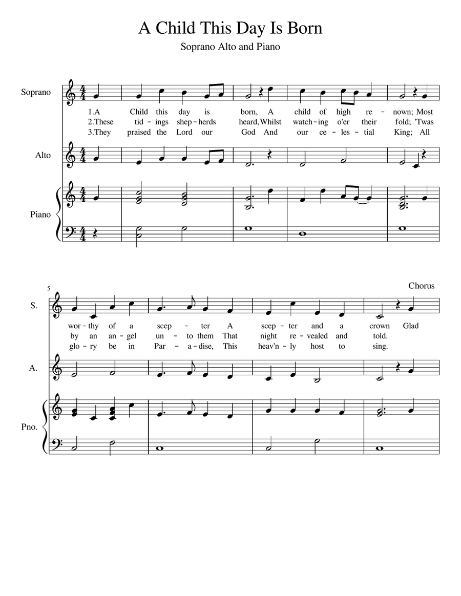 A Child This Day Is Born (SA and Piano) SA scores gallery preview page 1