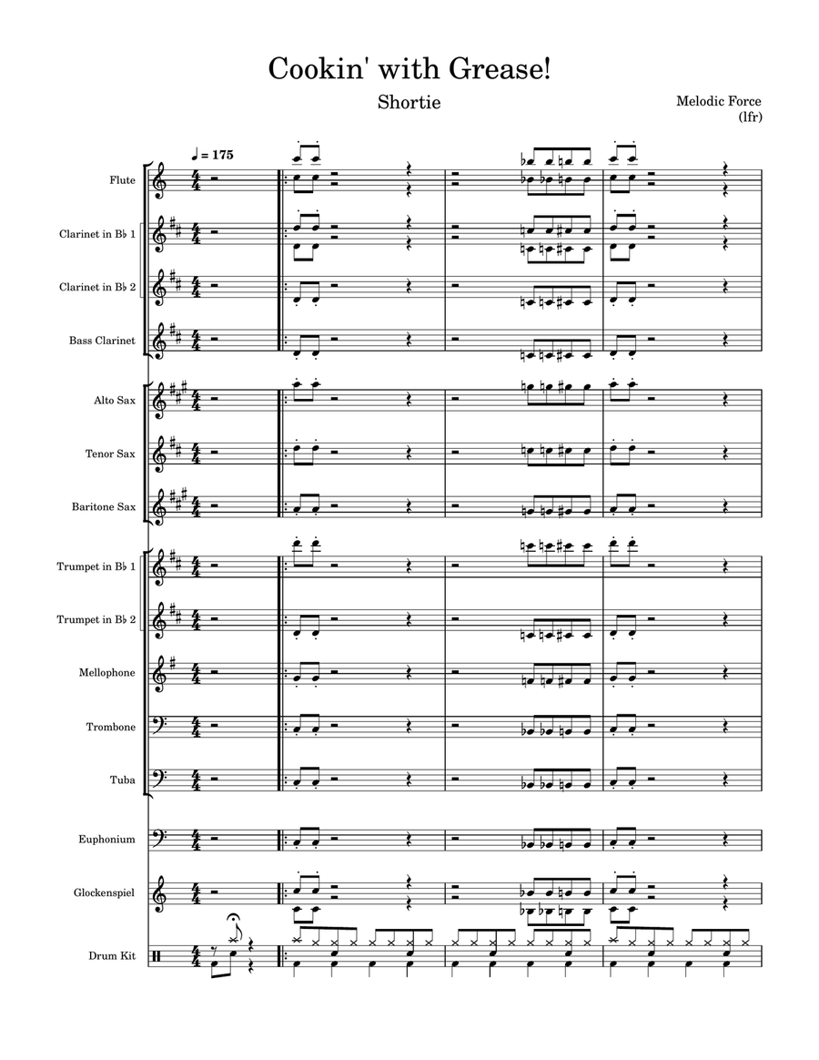 Cookin' with Grease! - Pep Shortie. Marching Band scores gallery preview page 1