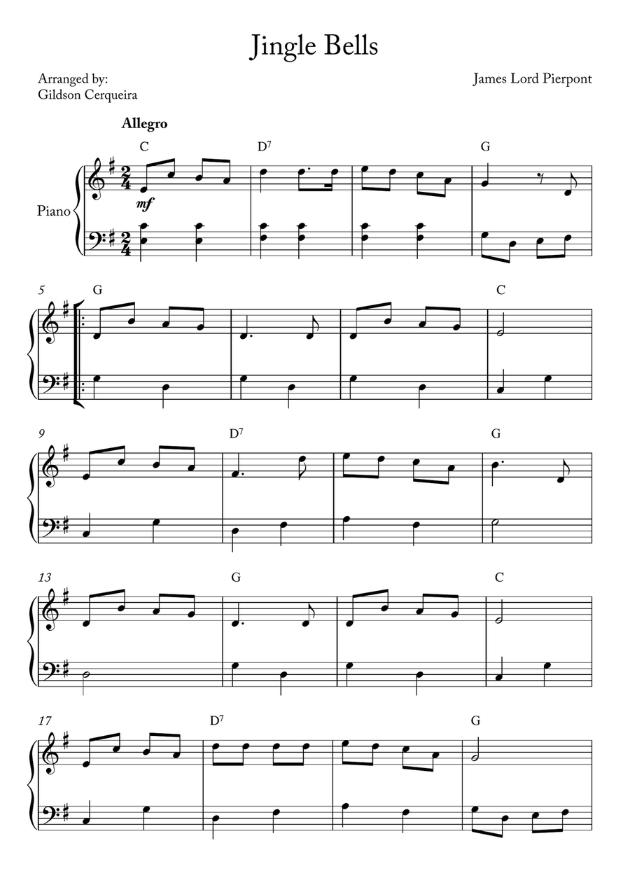 Jingle Bells Piano Solo scores gallery preview page 1