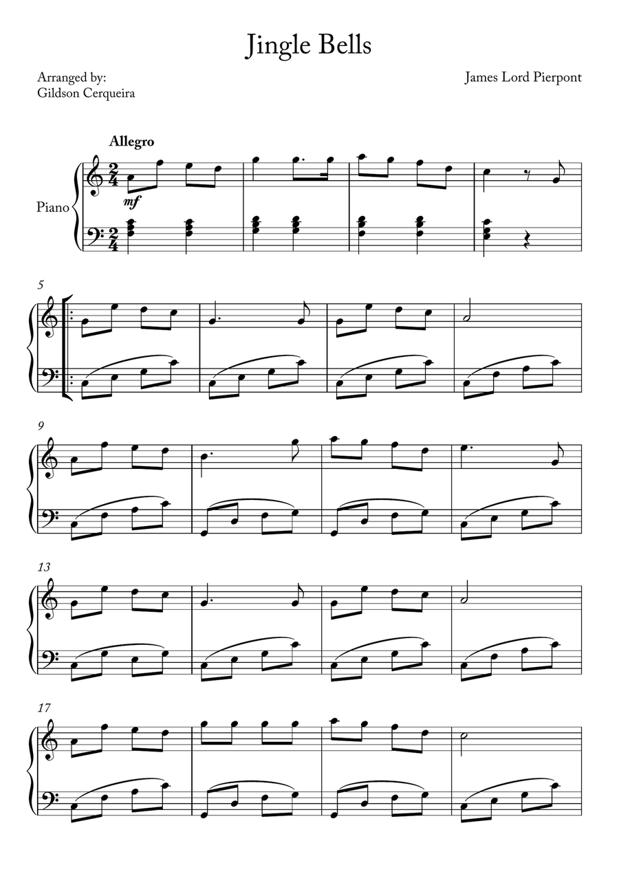 Jingle Bells Piano Solo scores gallery preview page 1