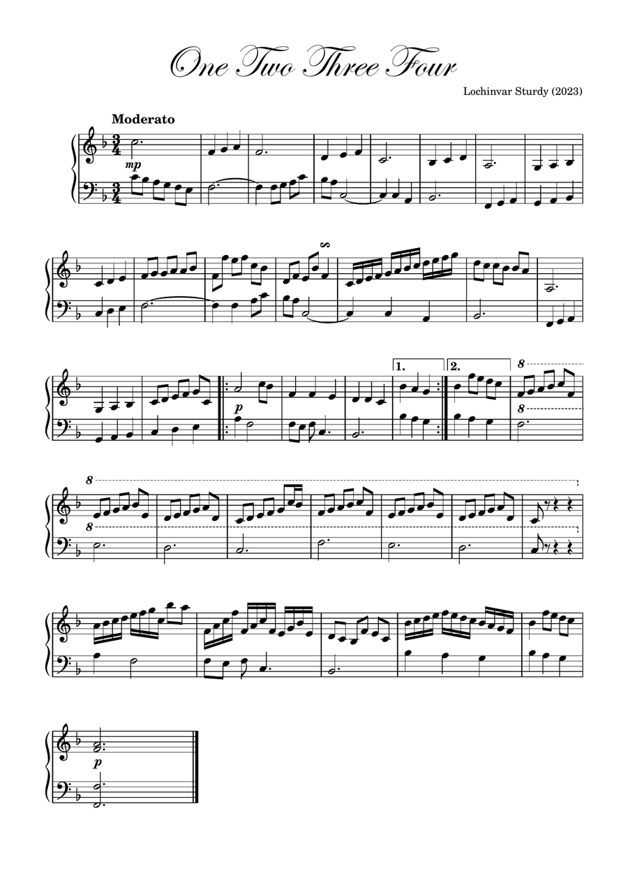 One Two Three Four One Two Three Four Piano Solo scores gallery preview page 1