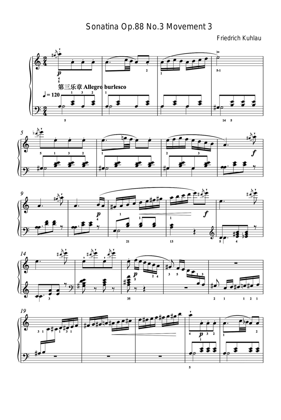 Sonatina Op.88 No.3 Movement 3 - Friedrich Kuhlau Piano Solo scores gallery preview page 1