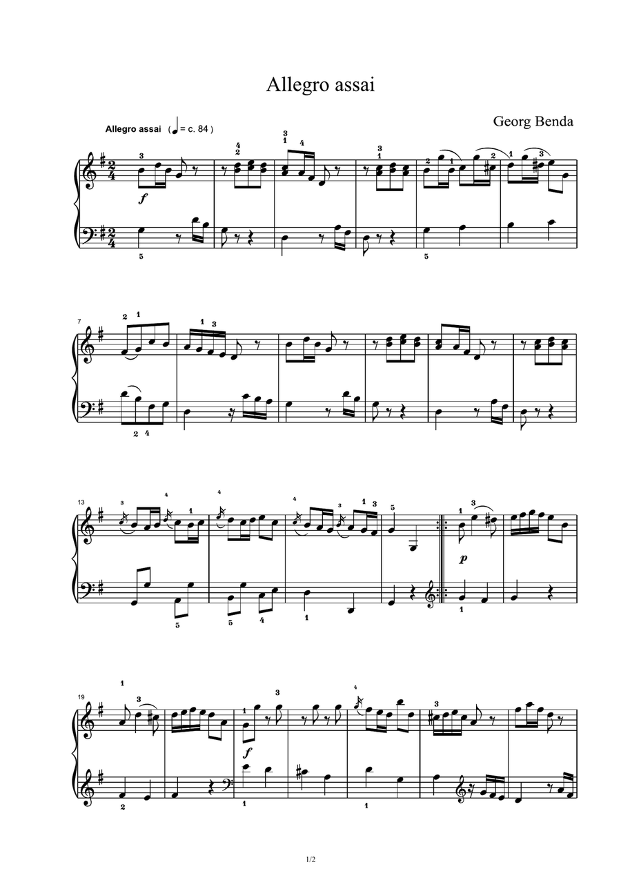 Allegro assai - Georg Benda Piano Solo scores gallery preview page 1