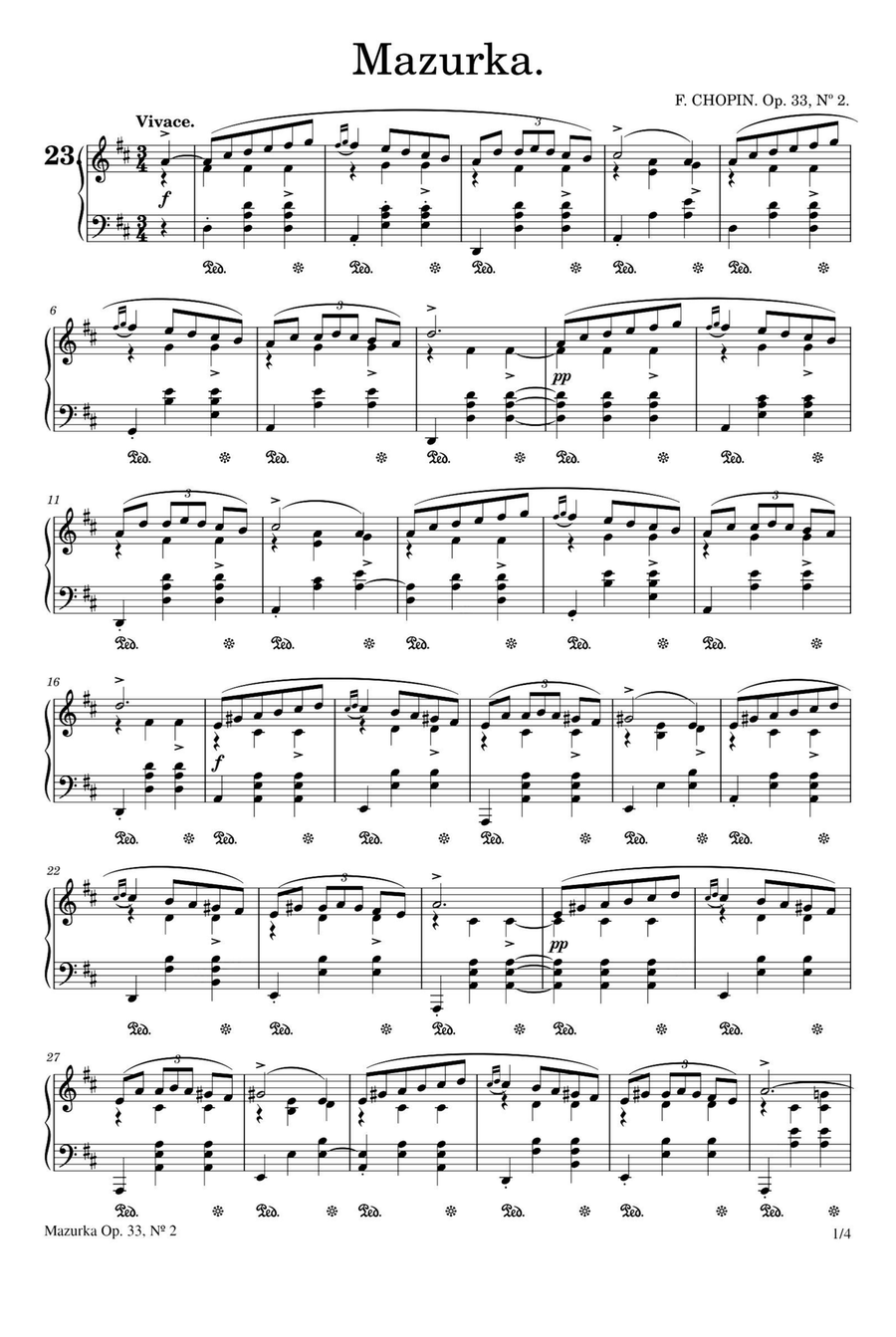 Mazurka in D major, Op. 33, No. 2 - Frédéric Chopin Piano Solo scores gallery preview page 1