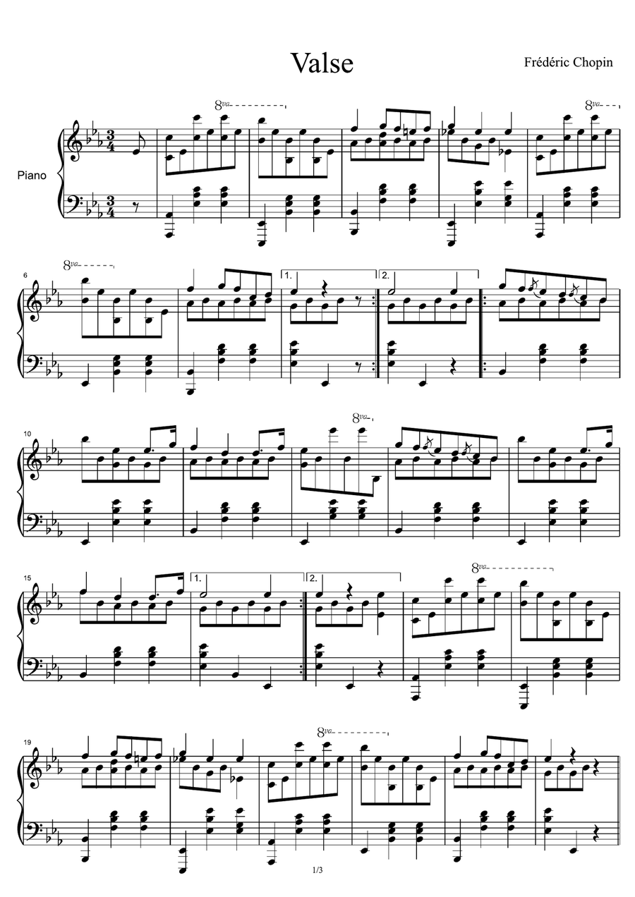 Waltz No. 17 in E flat major B.46 - Frédéric Chopin Piano Solo scores gallery preview page 1