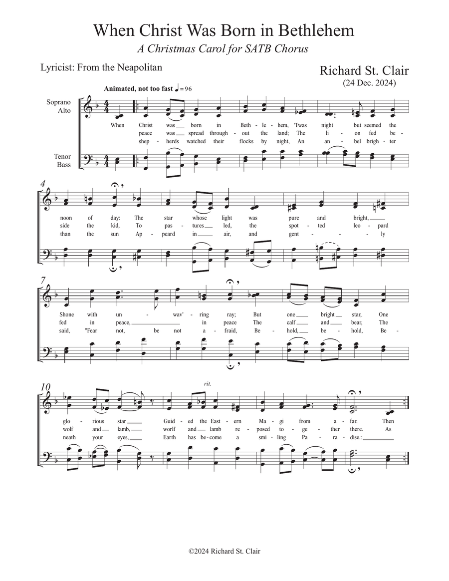 When Christ Was Born in Bethlehem - a Carol for SATB Chorus 4-Part scores gallery preview page 1