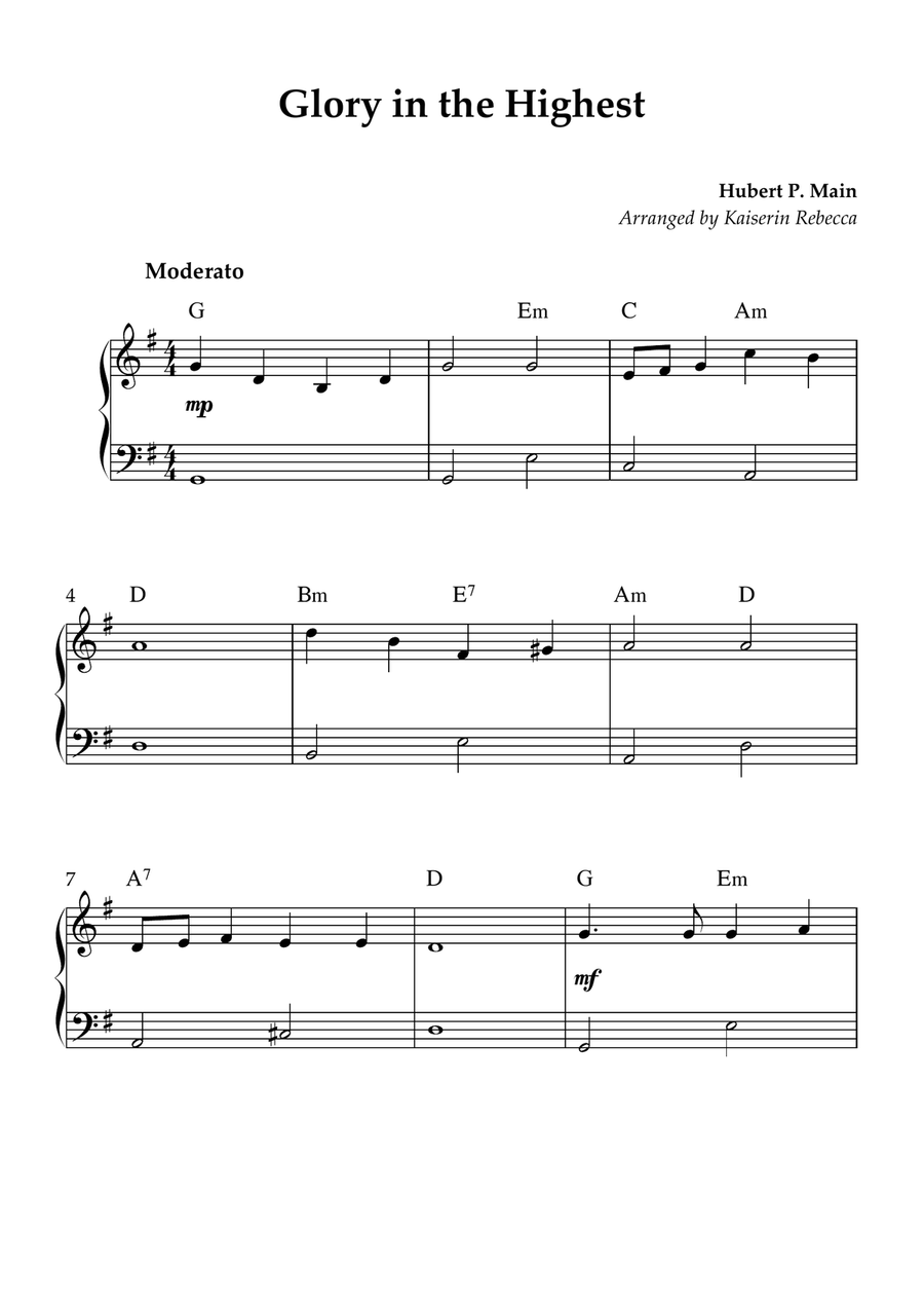 Glory in the Highest Glory in the Highest Easy Piano scores gallery preview page 1