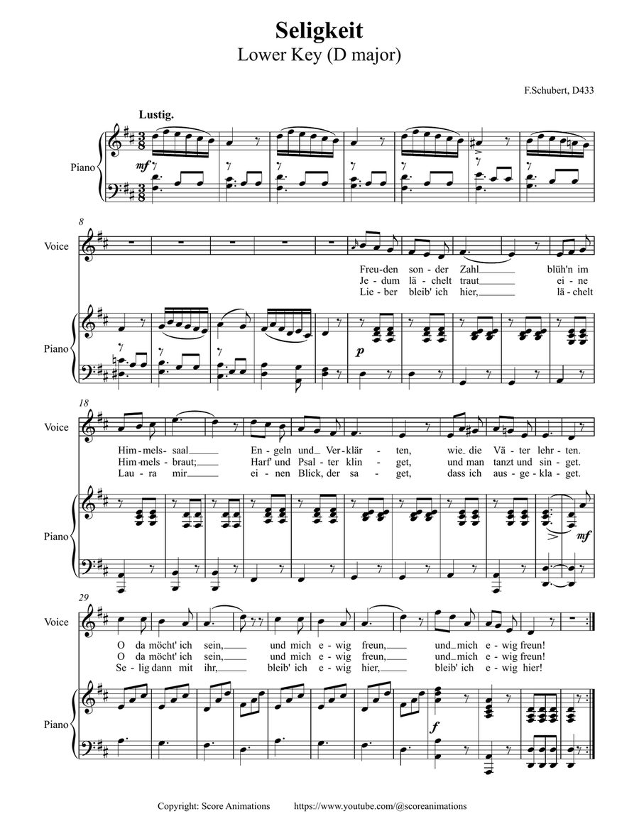 SCHUBERT. “Seligkeit“ D433 in D major (Lower key) Piano, Vocal scores gallery preview page 1