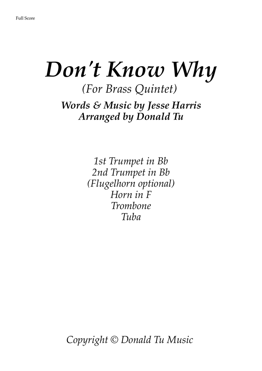 Don't Know Why - Brass Quintet - Score and parts Brass Quintet scores gallery preview page 1