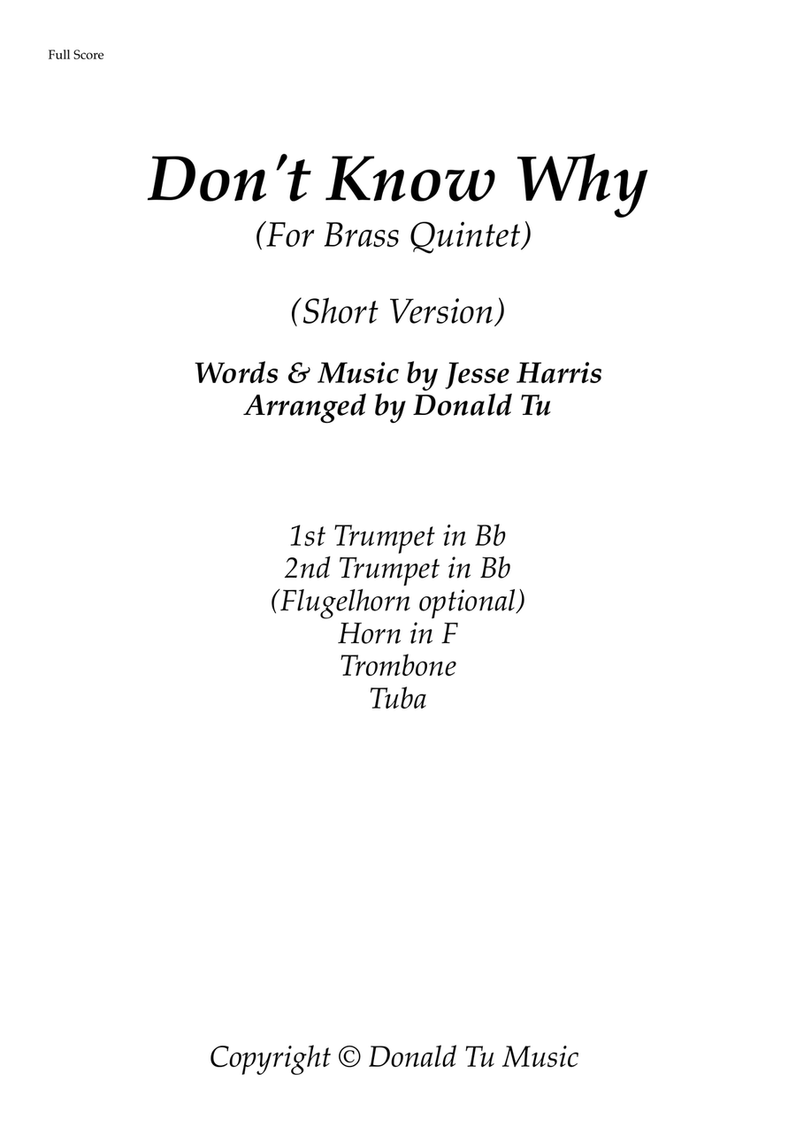 Don't Know Why - Brass Quintet (Short version) - Full Score Brass Quintet scores gallery preview page 1