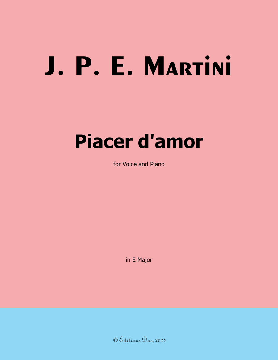 Plaisir d'Amour, by Jean Paul Egide Martini, in E Major Piano, Vocal scores gallery preview page 1