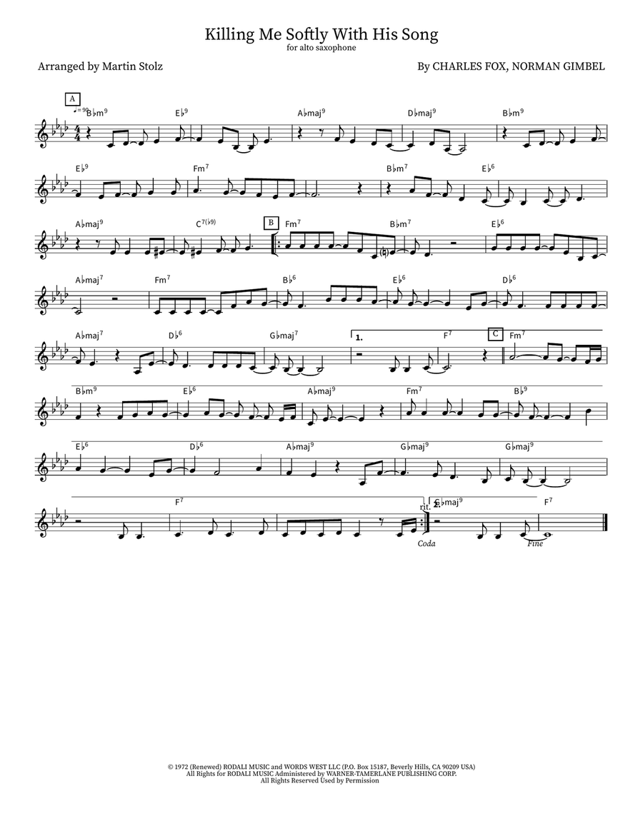 Killing Me Softly With His Song Alto Saxophone scores gallery preview page 1