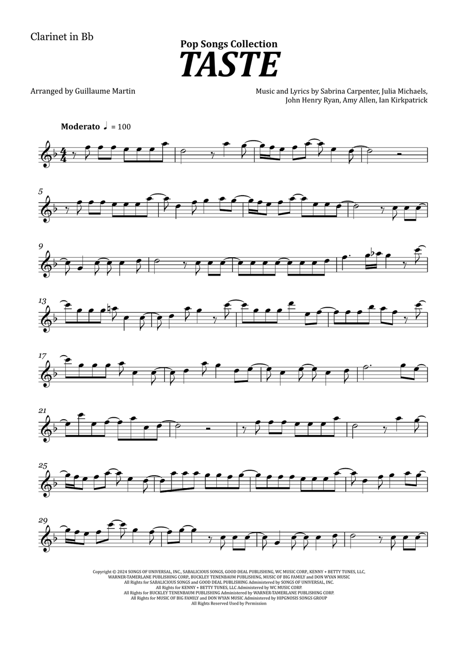 Taste B-Flat Clarinet scores gallery preview page 1