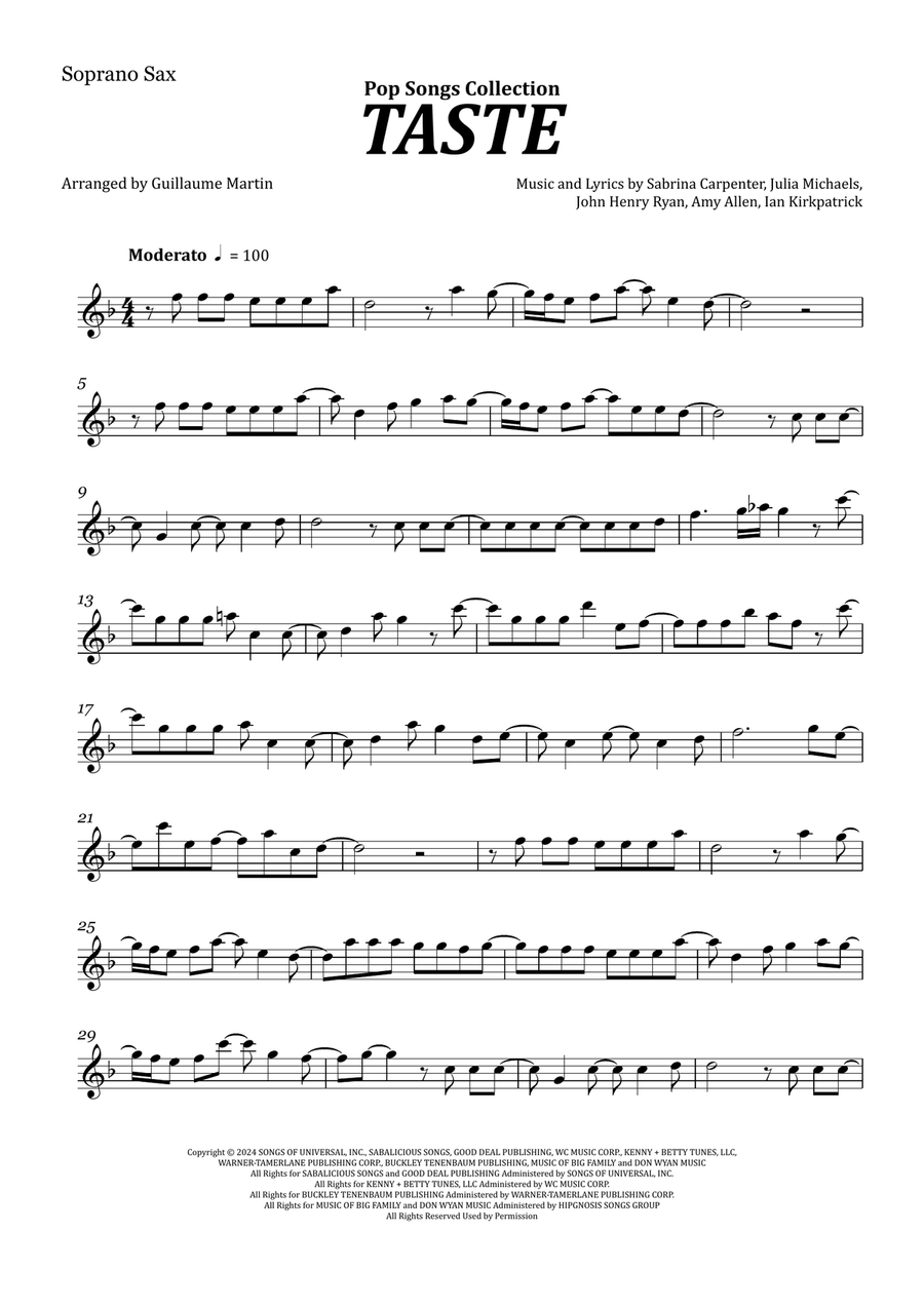 Taste Soprano Saxophone scores gallery preview page 1