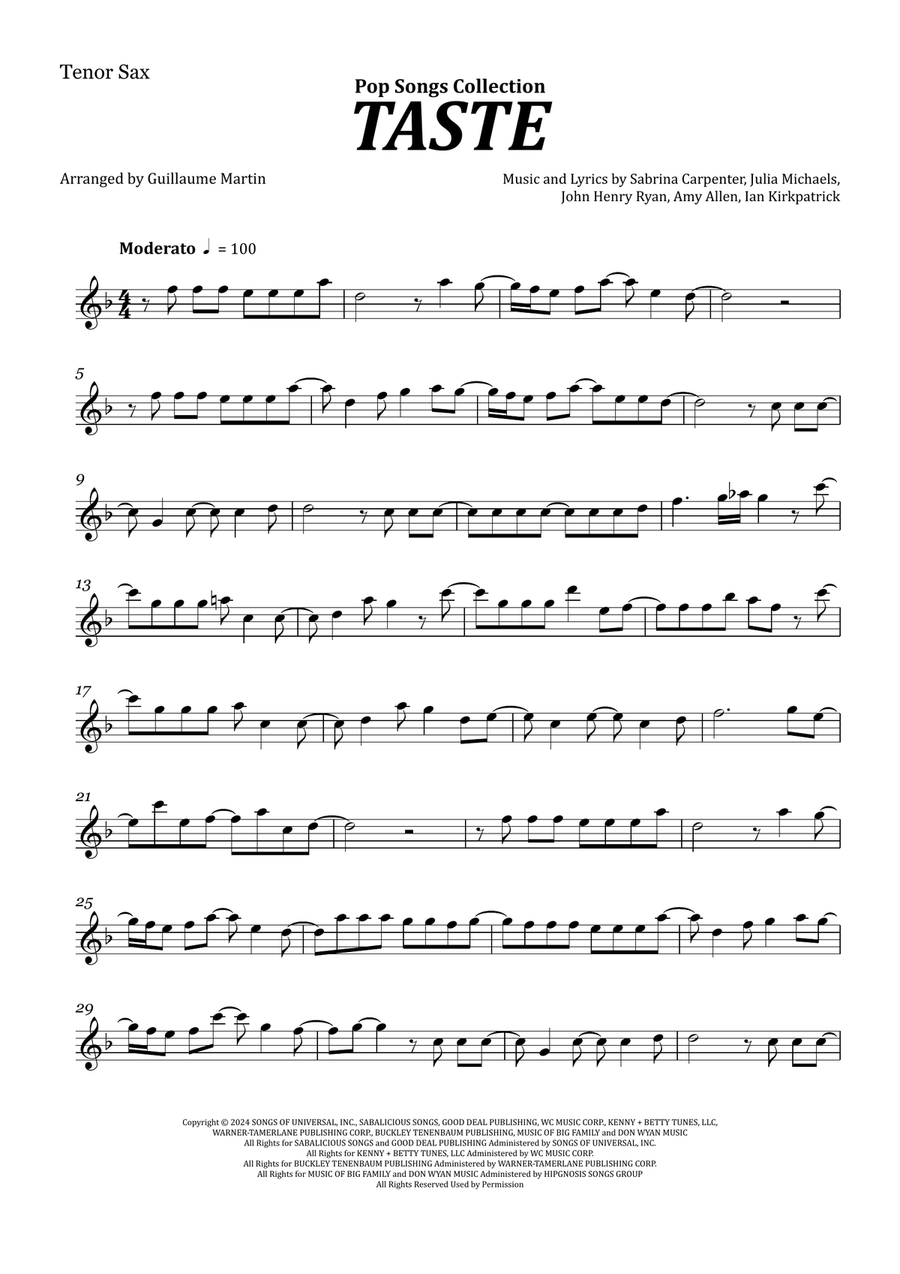 Taste Tenor Saxophone scores gallery preview page 1