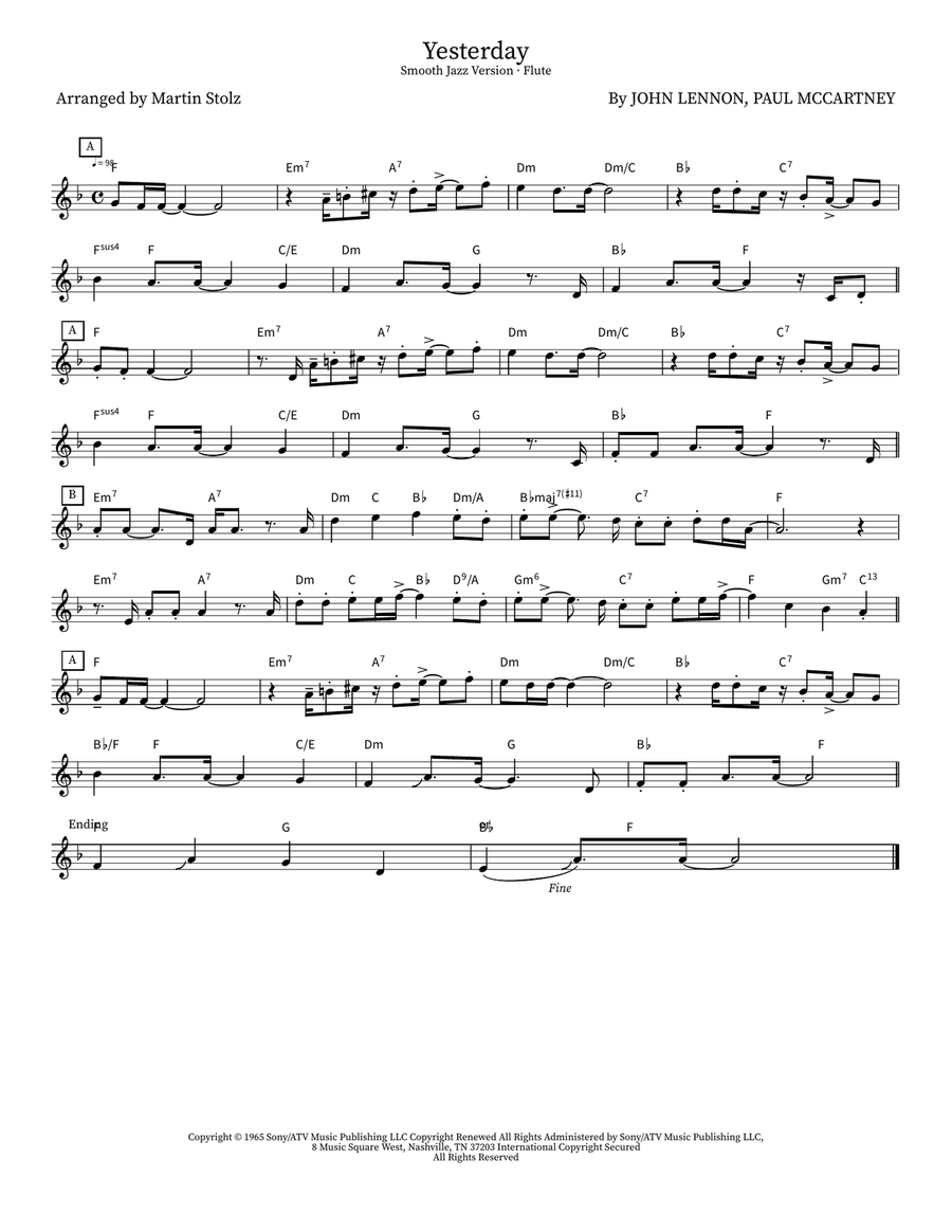 Yesterday Yesterday Flute scores gallery preview page 1